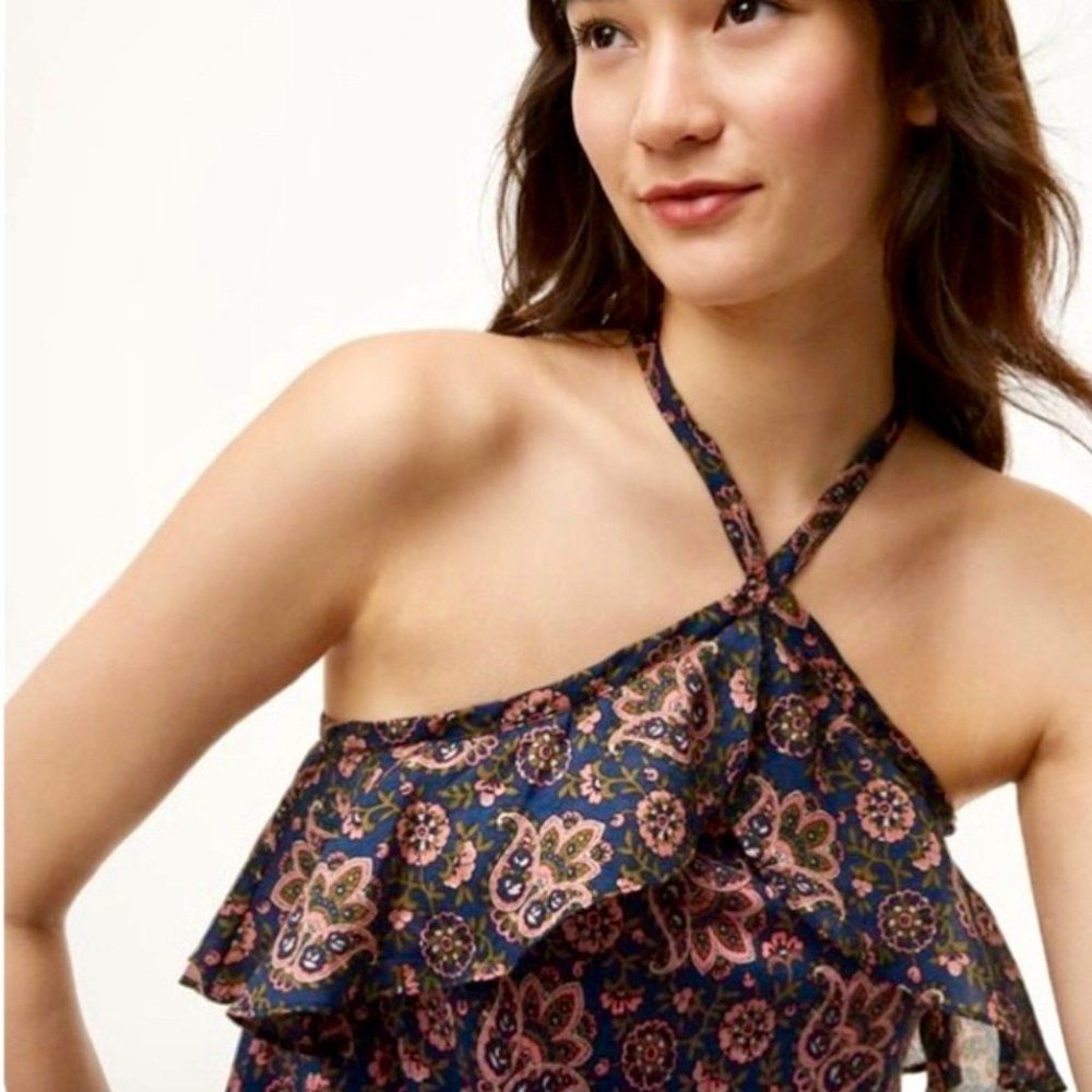 LOFT Paisley Ruffle Halter Top, Size Small